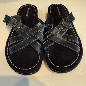 Black Women's Sandals 7 1/2 black strap, adjustable rugged outback thick sole